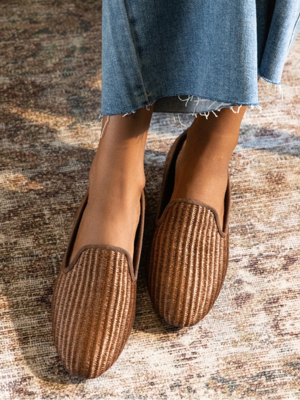 Birdies Starling woven raffia loafers in mahogany